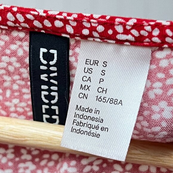 Divided H&M Ditsy Floral Red White Tie Back Shift Dress Button Down Small - Picture 8 of 10